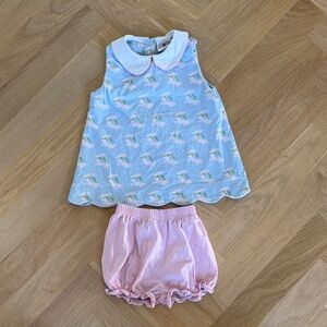 Cypress Row Girls Blue & Pink Pool Lounger Peter Pan Collar Matching Set